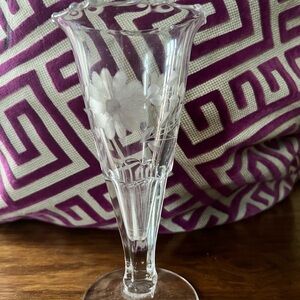 Clear Etched Glass Bud Vase with Floral Design